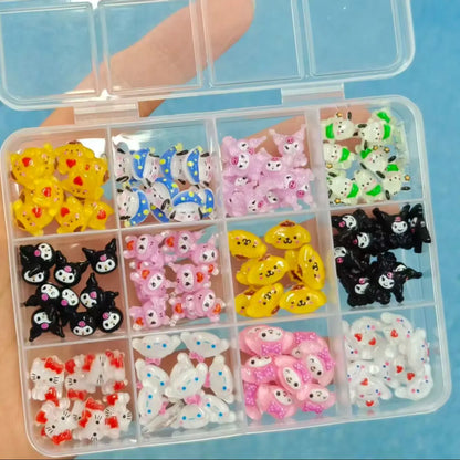 120PCS Sanrio Nail Charms Set - Kuromi, Cinnamoroll, and My Melody Resin Decorations for DIY Manicure Nail Art