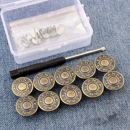 10Pcs No-Sew Metal Jeans Buttons – Removable Nail-Free Waist Adjust Buckles for Pants