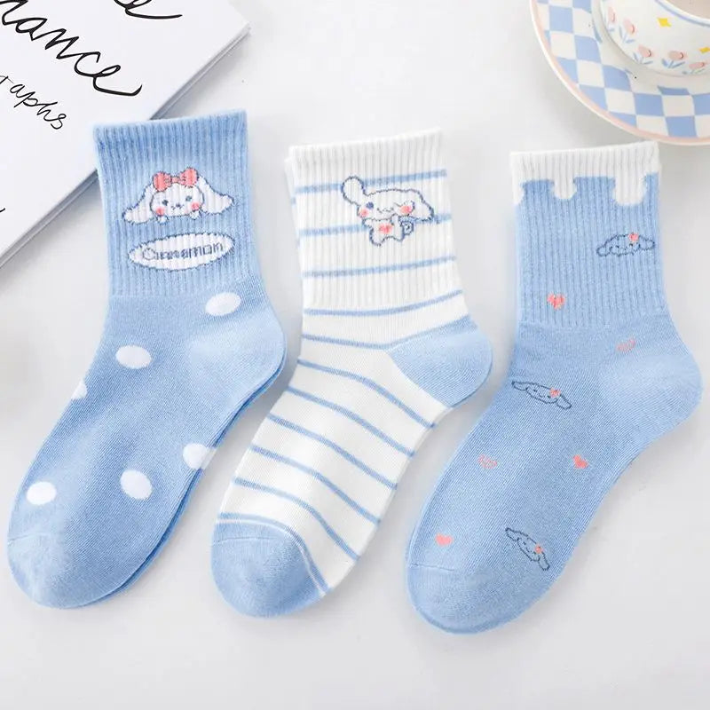 New Sanrio Cinnamoroll Cartoon Socks — Cute Unisex Mid-Calf Socks for Kids & Adults, Perfect for Autumn & Winter