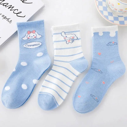 New Sanrio Cinnamoroll Cartoon Socks — Cute Unisex Mid-Calf Socks for Kids & Adults, Perfect for Autumn & Winter