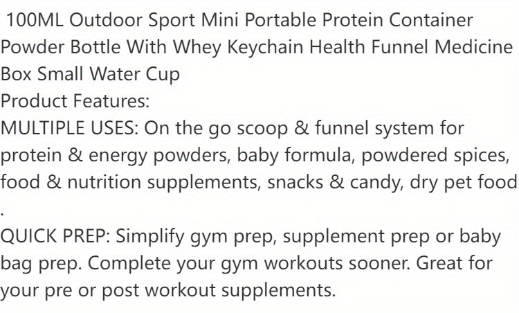 100ML Mini Portable Protein Container - Outdoor Sport Powder Bottle with Whey Keychain, Health Funnel & Medicine Box