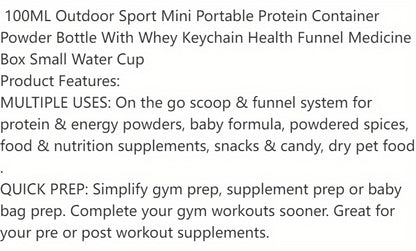 100ML Mini Portable Protein Container - Outdoor Sport Powder Bottle with Whey Keychain, Health Funnel & Medicine Box