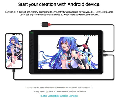 Huion Kamvas 13 Graphics Tablet — AG Glass Pen Display with 8192-Level Battery-Free Stylus for Android, Windows & MacOS