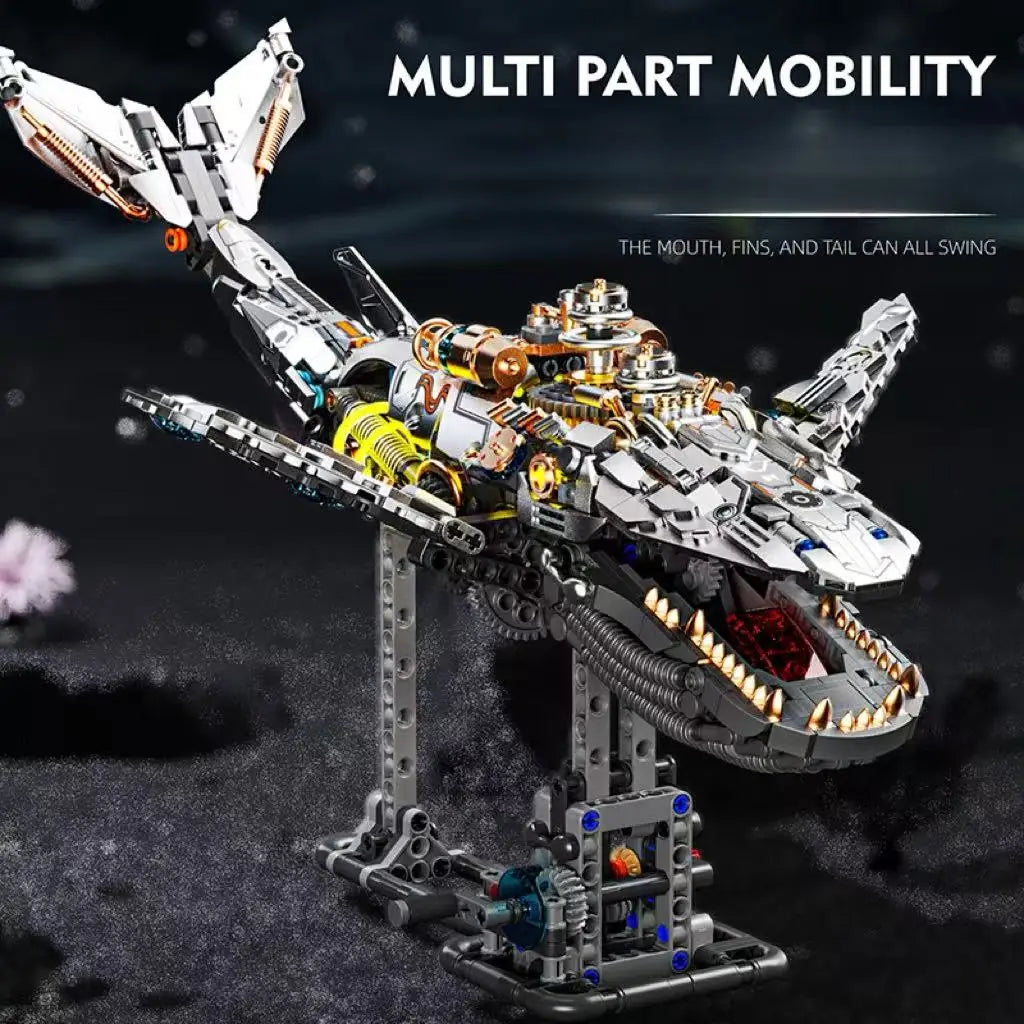 Mechanical Animal Building Blocks – T-Rex, Whale, Parrot, Devil Ray & Shark Model with Lights for Kids & Adults