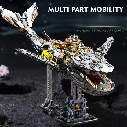 Mechanical Animal Building Blocks – T-Rex, Whale, Parrot, Devil Ray & Shark Model with Lights for Kids & Adults