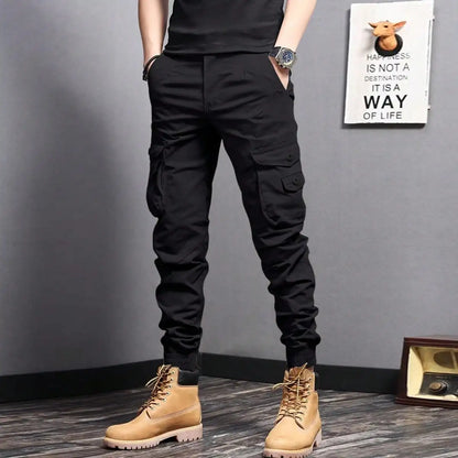 Men's Casual Cargo Pants — Side Flap Pocket Tapered Workwear for Spring & Fall Outdoor Activities