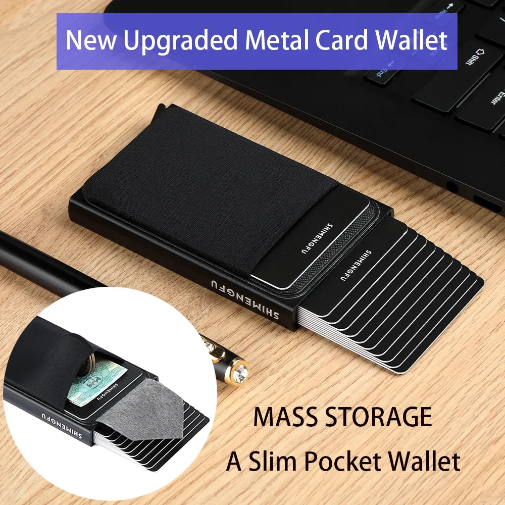 Automatic Flip Card Holder Sleeve — Large Capacity Metal Wallet with 12 Slots, Anti-Theft Credit Card Case for Men