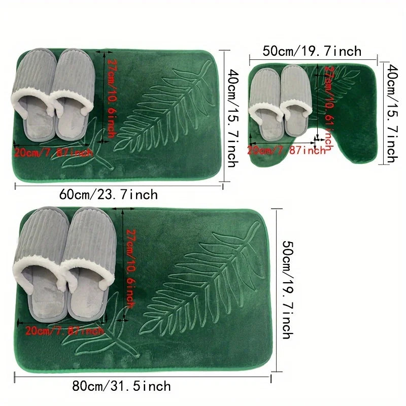 3Pcs Anti-Slip Bath Rug Set – Non-Slip Quick Dry Absorbent Bathroom Mat, Machine Washable Shower Carpet for Home
