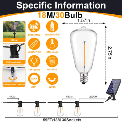 Solar Globe LED String Lights G40 — USB Rechargeable, 8 Modes Remote-Control Patio & Garden Hanging Lights, Weatherproof