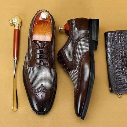 Men’s Leather Brogue Oxford Shoes - Italian Style Lace-Up Wedding, Party & Formal Dress Shoes