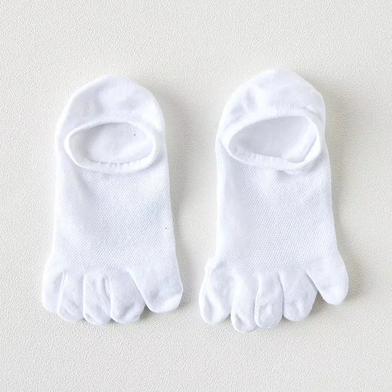 Men & Women Five-Finger Toe Socks – Breathable Mesh No-Show Ankle Sports Socks, Sweat-Absorbing Cotton Short Boat Socks
