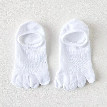 Men & Women Five-Finger Toe Socks – Breathable Mesh No-Show Ankle Sports Socks, Sweat-Absorbing Cotton Short Boat Socks