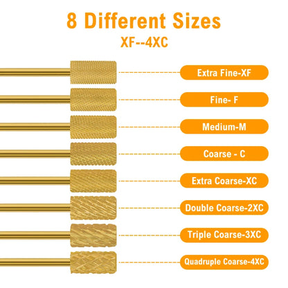 Gold Tungsten Carbide Nail Drill Bits – Large Barrel Milling Cutter, Pro Reversed Durable Grinding & Polishing Tools Accessories 4XC