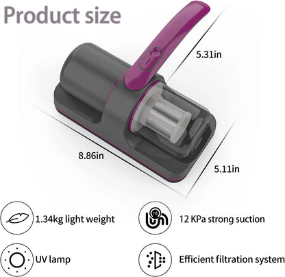 Wireless Mattress Vacuum Cleaner - Cordless Handheld UV-C Bed Dust Remover with In-Depth Cleaning and 12Kpa Powerful Suction - Sofa Specialist