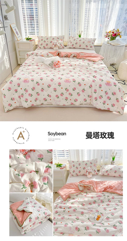 Washed Double Gauze Quilt – Lightweight Summer Comforter with Soya Fibre Filling, Soft & Breathable for Queen Size