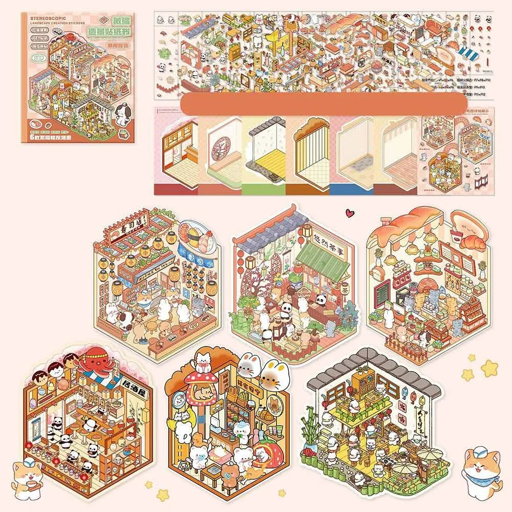3D Cabin Scene Sticker Book - Layered Cartoon Scene Stickers for DIY Crafts, Creative Play, and Collecting