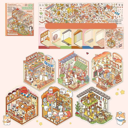 3D Cabin Scene Sticker Book - Layered Cartoon Scene Stickers for DIY Crafts, Creative Play, and Collecting