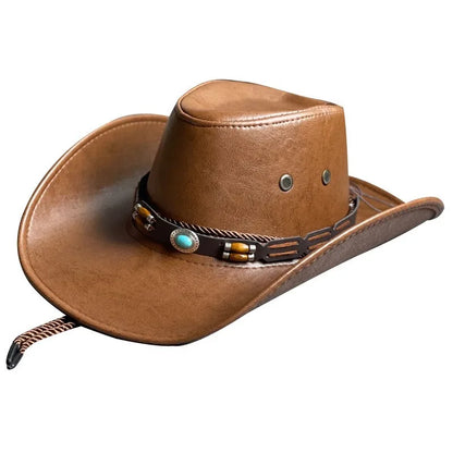 Faux Leather Western Cowboy Hat – Vintage Panama Cowgirl & Gentleman Hat for Women & Men