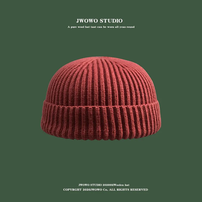 Autumn Winter Short Warm Melon Hat - Men’s Knitted Round Top Brimless Beanie, Women's Wool Hip-Hop Cold Weather Hat