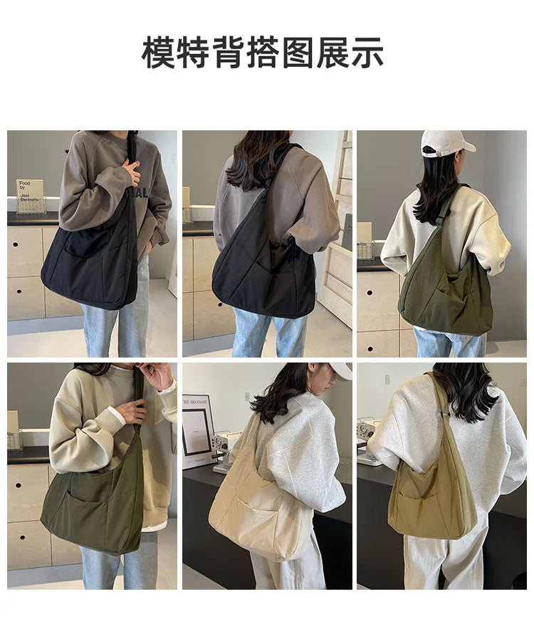 2025 Trendy Women's Soft Cloth Shoulder Bag – Solid Color, Y2K Casual Style, Crossbody Handbag for Students