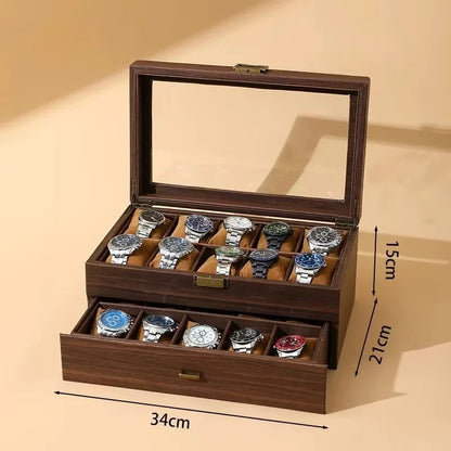 DELESYS Retro Wood Grain Leather Watch Box — Creative Storage Case for Watches, Glasses & Accessories, Gift Box