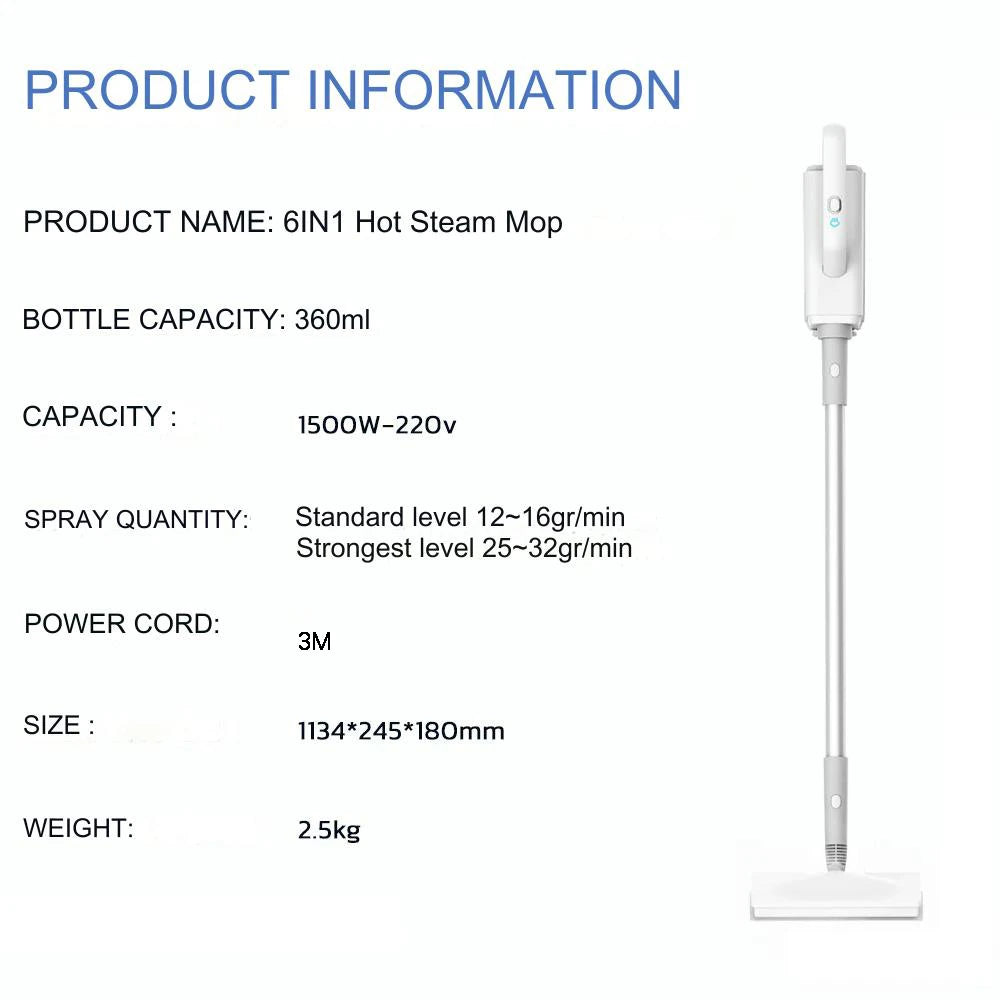 370ml Electric Steam Mop – 1500W Multifunctional Sterilization & Mite Removal Household Cleaner, 220V EU Plug