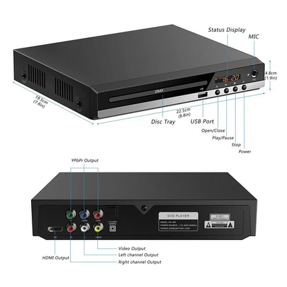 1080P HD DVD Player – All Region Free Home DVD Player with AV Output & Built-in MIC Port