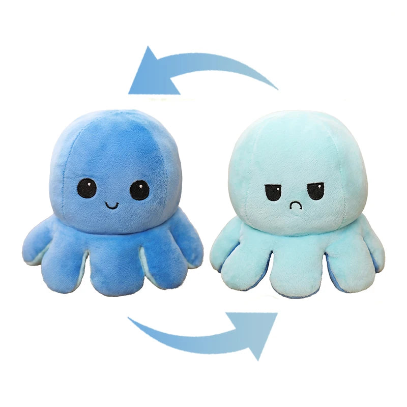 Double-Sided Octopus Plush Toy - Reversible Purple & Blue Flip Stuffed Animal with Embroidered Details