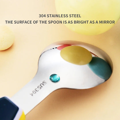 Toddler Dinosaur Spoon & Fork Set - Stainless Steel Cartoon Feeding Utensils with Short Handle for Kids