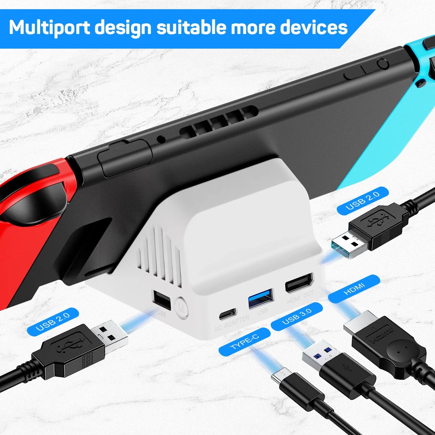 LinYuvo Portable TV & Switch Charging Dock — Compact Stand with Cooling Fan, 4K HDMI Adapter & USB 3.0 Ports KD04