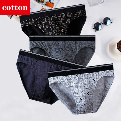 4-Pack Men's Cotton Briefs - Breathable Printed Underwear with Comfortable Fit & Stylish Design