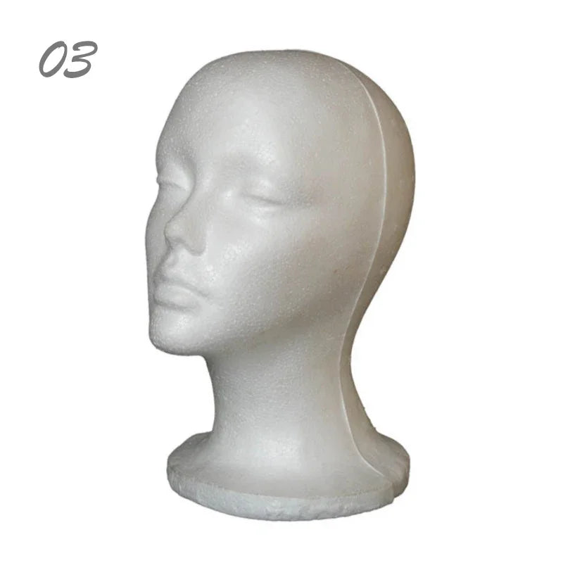 Female & Male Foam Mannequin Head — White Styrofoam Display Stand for Hats, Wigs, Glasses & Accessories