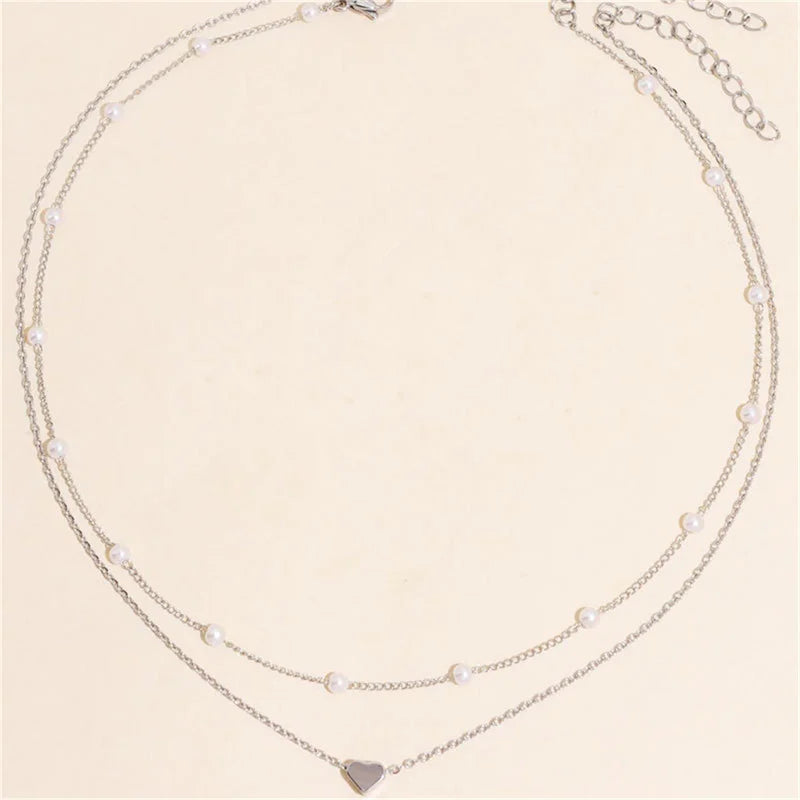 LATS Pearl Choker Necklace for Women – Double Layer Heart Pendant Jewelry Gift