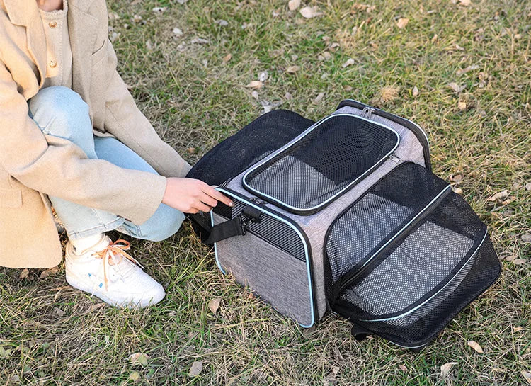 Foldable Pet Carrier Bag – Breathable Mesh Travel Bag for Small Dogs & Cats with Expandable Design