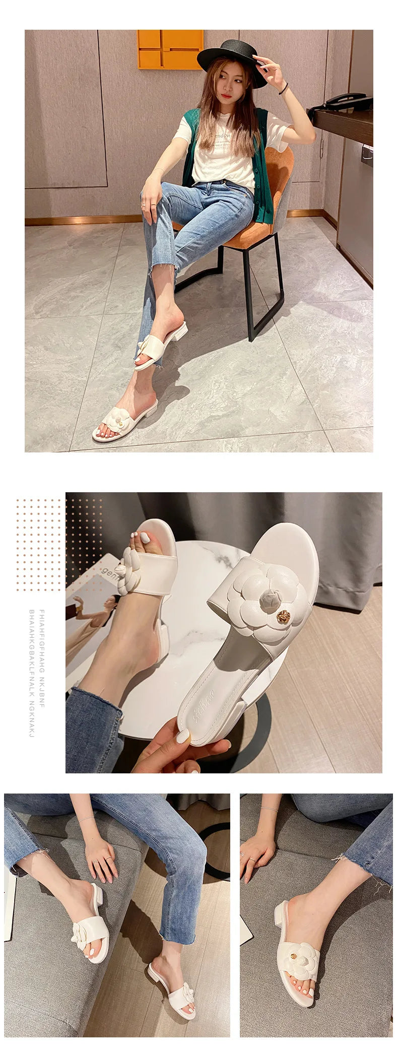 Luxury Women’s Flower Slippers — Camellia Open-Toe Slides for Home & Outdoor, Ladies Flip Flop Sandals