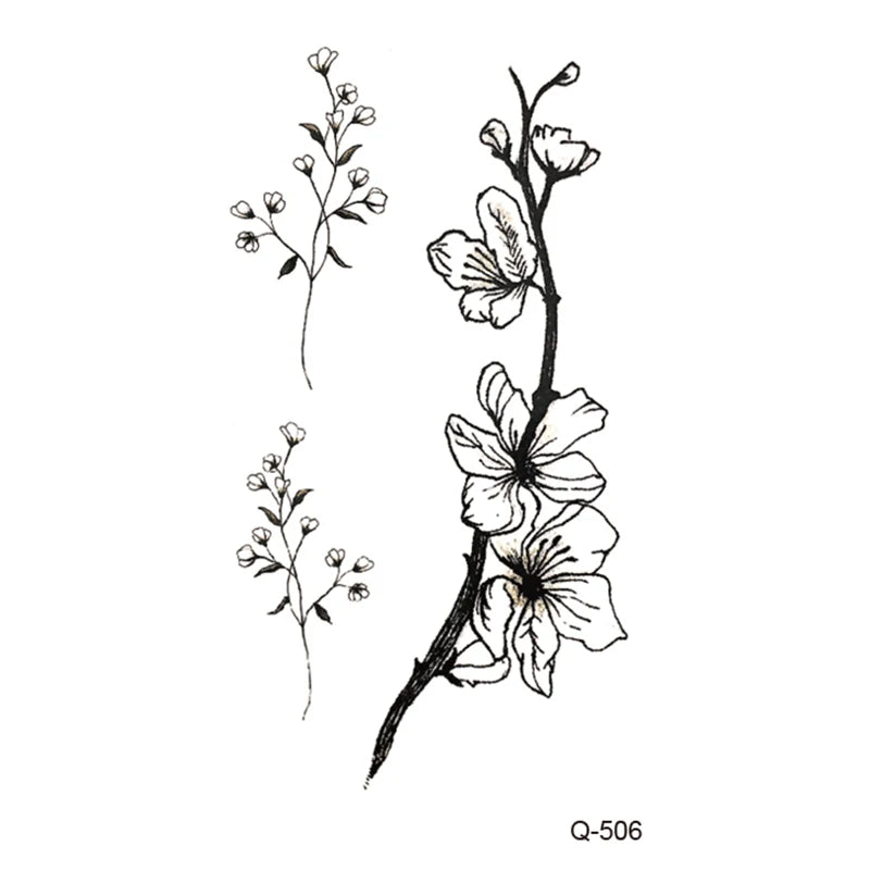 Waterproof Temporary Tattoo Stickers - Mini Black Rose, Butterfly, Arrow, Flower, Wings, Maori, and Snake Designs for Wrist and Neck