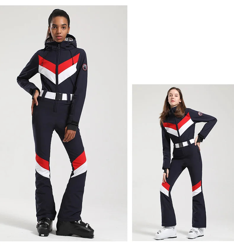 Gsou Women’s Winter Snow Jumpsuit – One-Piece Ski Suit, Thermal Waterproof & Windproof Outdoor Sportswear for Snowboarding