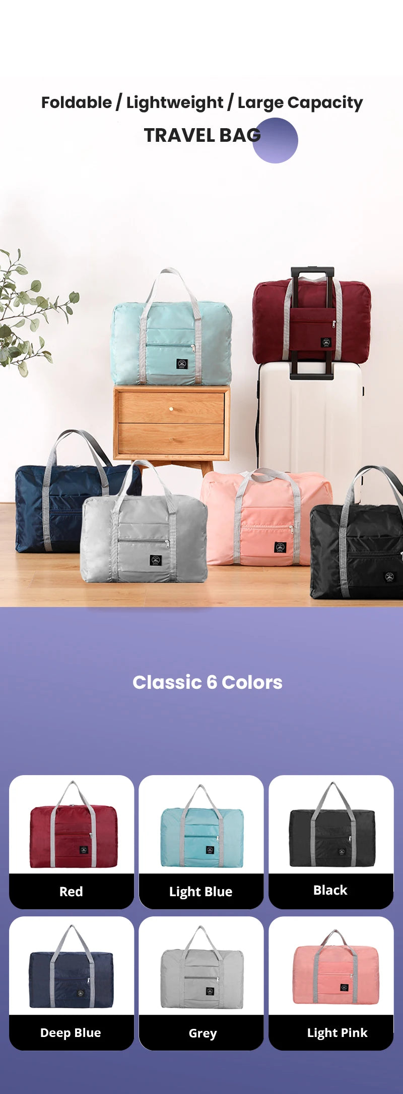 2-Pack Foldable Travel Duffel Bags – Airlines Carry-On, Weekender & Gym Tote for Men and Women