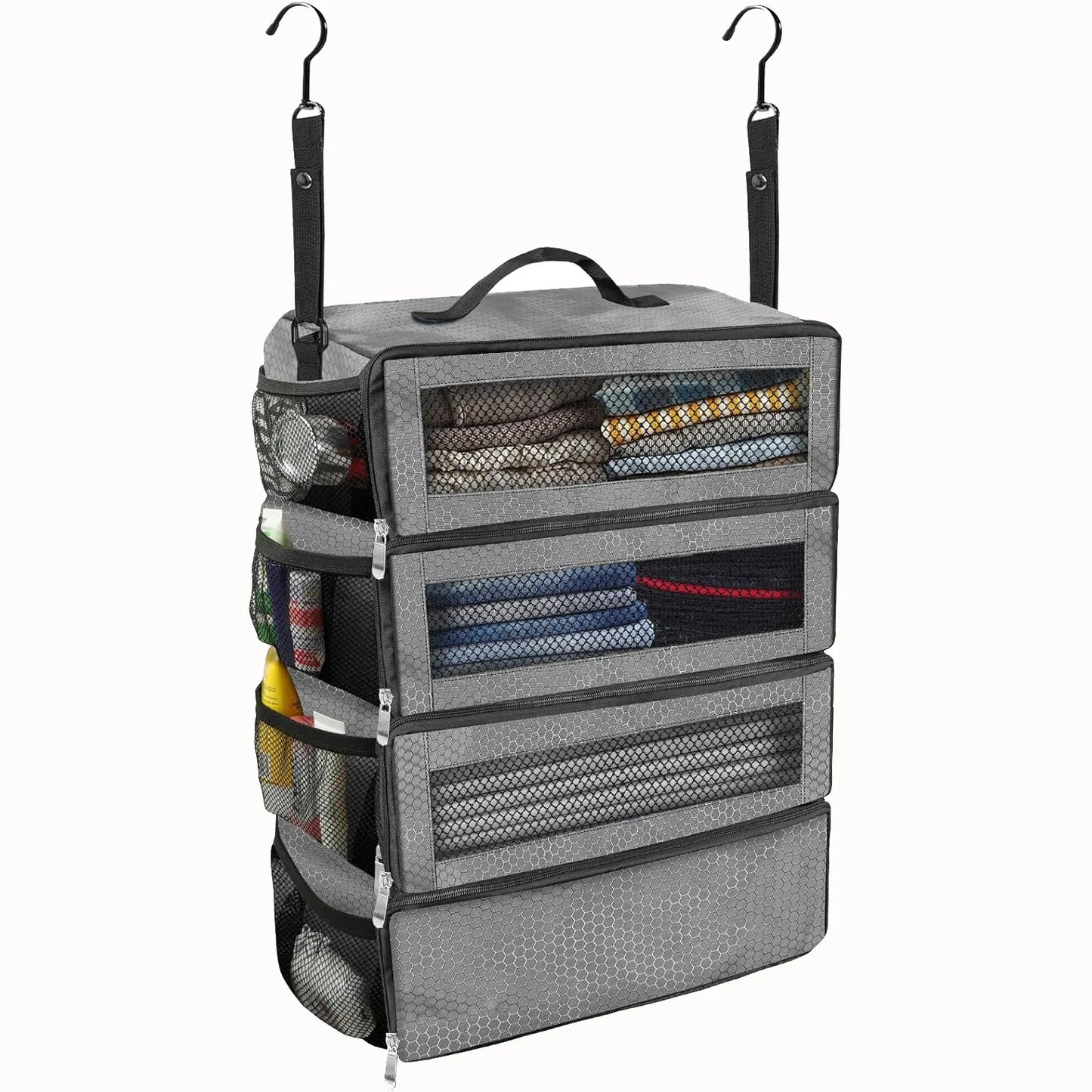 High-Capacity Travel Suitcase Organizer – Hanging Shelve & Packing Cube Collapsible Storage Bags