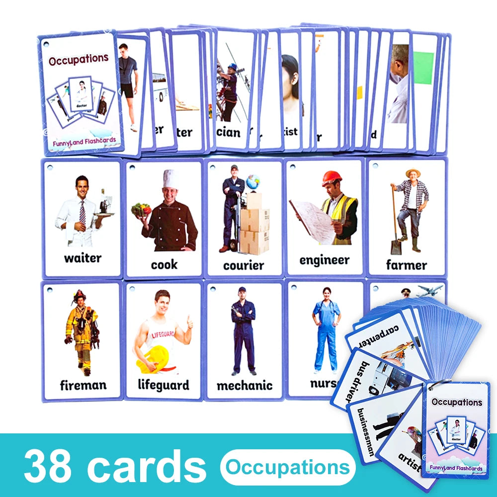 Kids English Vocabulary Flashcards - 26 Themes Fruits Animals Vehicles & Learning Activity Cards