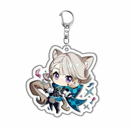 Genshin Impact Sigewinne Arlecchino & Charlotte Keychain – Anime Game Acrylic Backpack Pendant Accessory