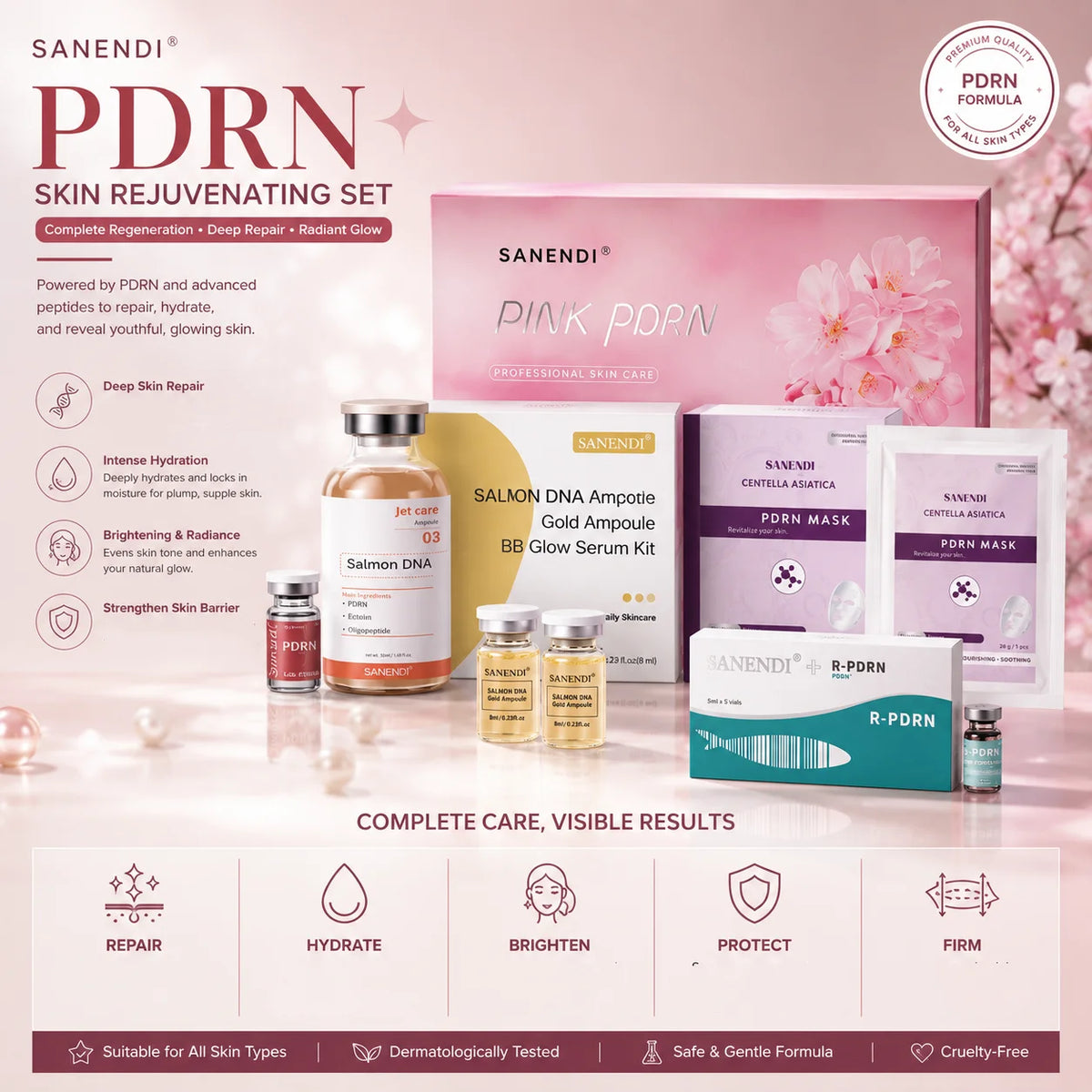 PDRN Salmon DNA Facial Serum - Skin Booster Ampoule & Beauty Salon Care Kit for Glowing Skin