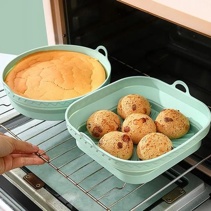 Silicone Baking Tray 20/23cm - Foldable Heat-Resistant Air Fryer Pan Food Grade Cake Mold for Baking & Cooking