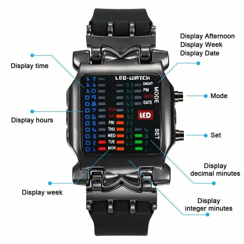Men’s Binary LED Digital Watch - Waterproof Luminous Electronic Sports & Business Wristwatch