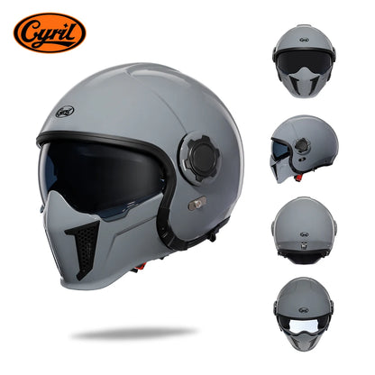 CYRIL OP12A Open-Face Motorcycle Helmet - Double-Lens Modular Retro Helmet for Men and Women, DOT and ECE Certified