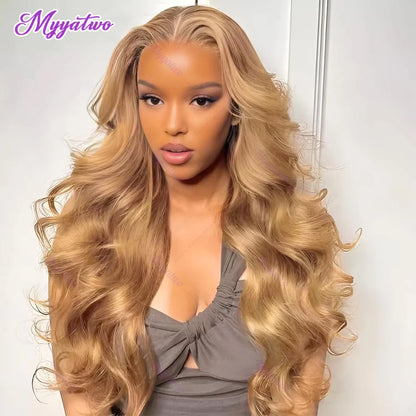 Brazilian #27 Honey Blonde Body Wave Wig – 30-34 Inch, 13x4 Lace Front, HD Transparent Lace Frontal, 200% Density for Women