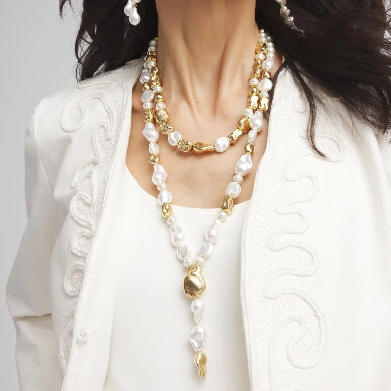 Luxury Pearl Necklace for Women - Adjustable Square Chunky Resin Statement Jewelry
