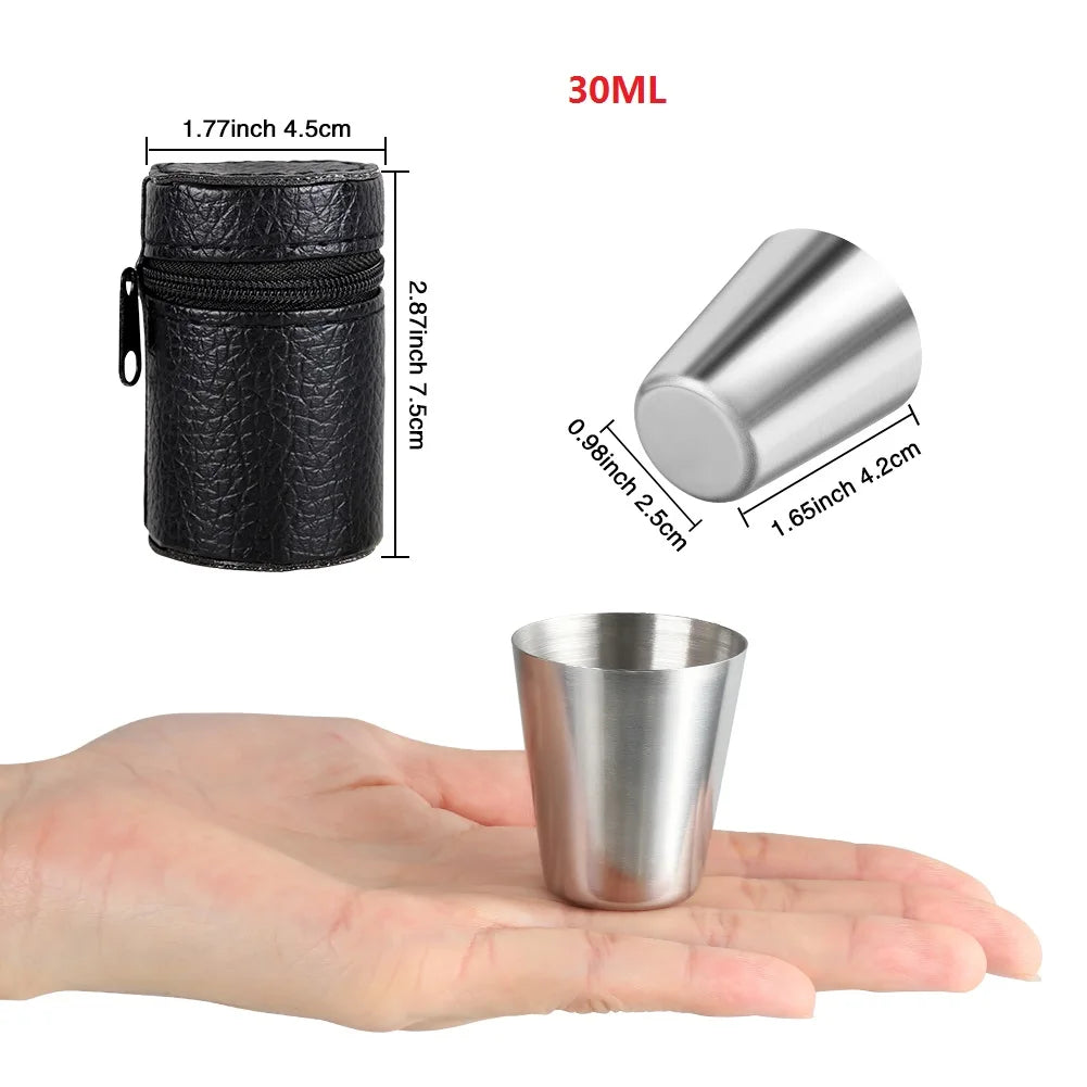 6Pcs Outdoor Stainless Steel Cups Set with Case: Practical Travel Mini Glasses for Whisky & Wine - Portable Drinkware 30/70ml