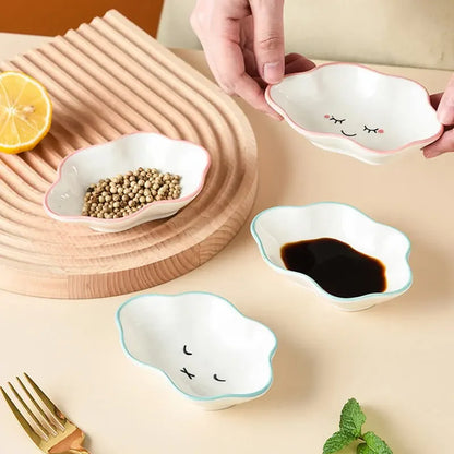 Ceramic Cute Cloud Dipping Sauce Dish — Hot Pot Seasoning Bowl, Soy Vinegar Plate, Salad & Dessert Tableware for Kitchen