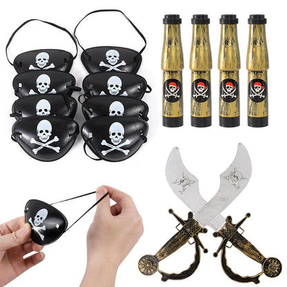 Pirate Party Favor Set - Kids Skull Hat Eye Patch Coins Ship Balloons Halloween Costume Decorations